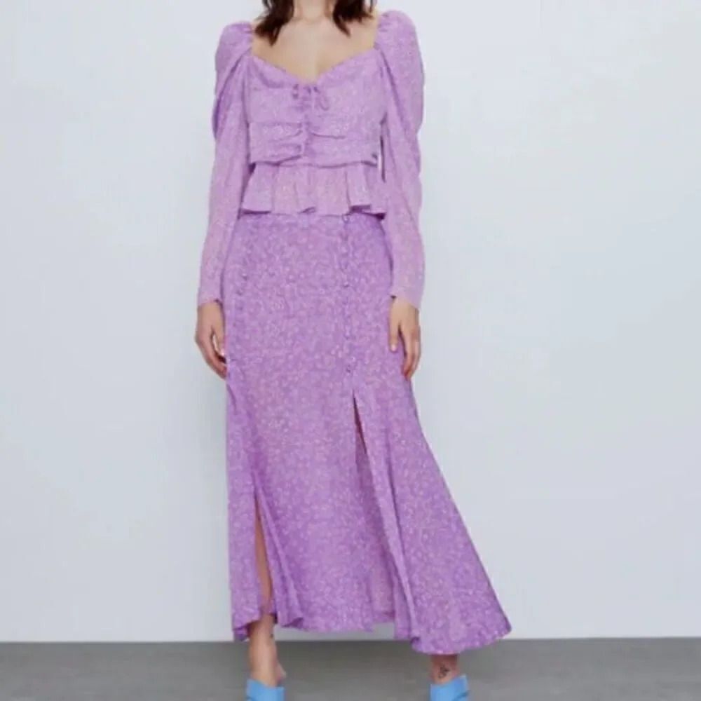 ZARA 2-PIECE FLORAL TIED PRINT BLOUSE & SKIRT SET - Picture 7 of 12